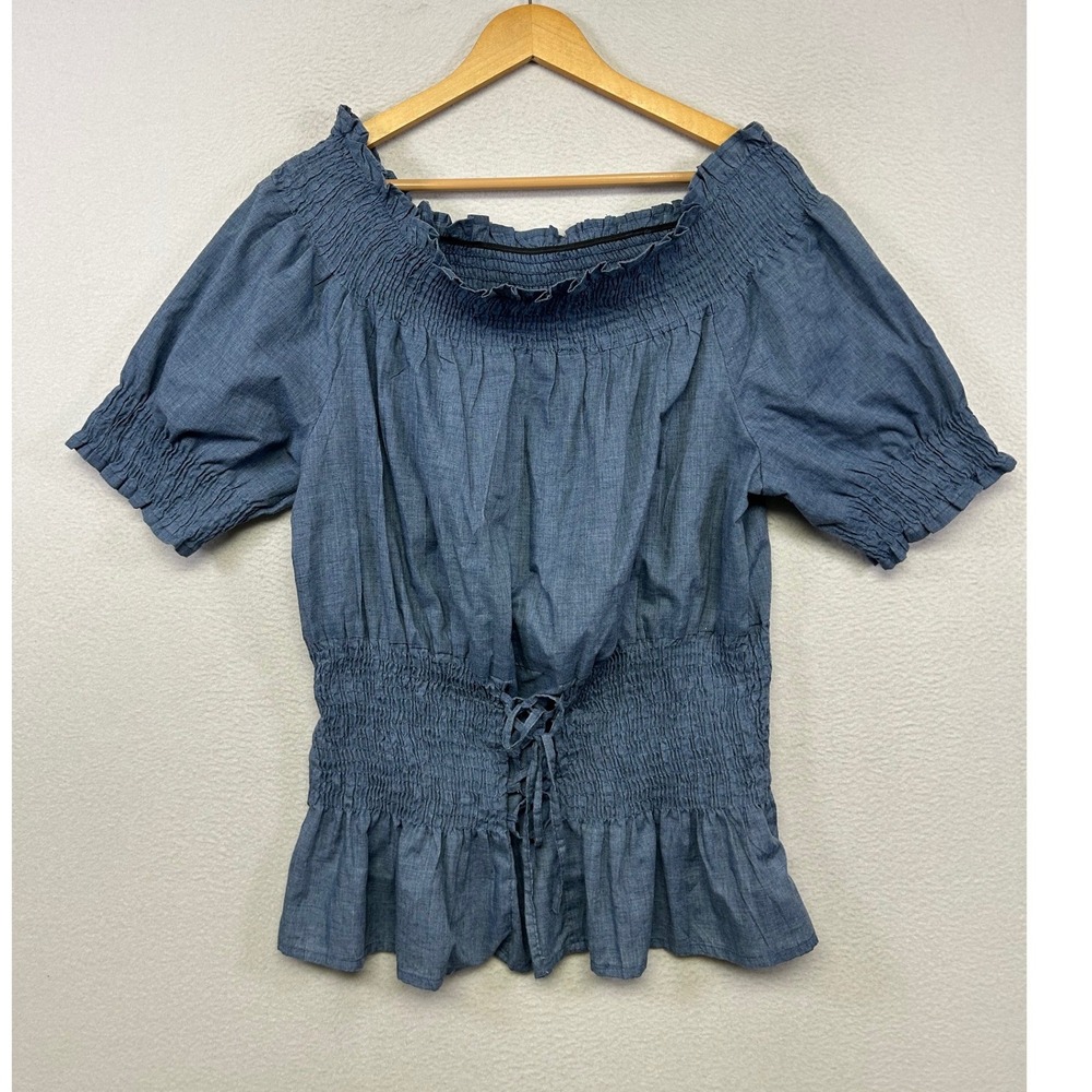 Cottagecore Song of Style Womens 2X Blue Smocked Off Shoulder Peplum Blouse